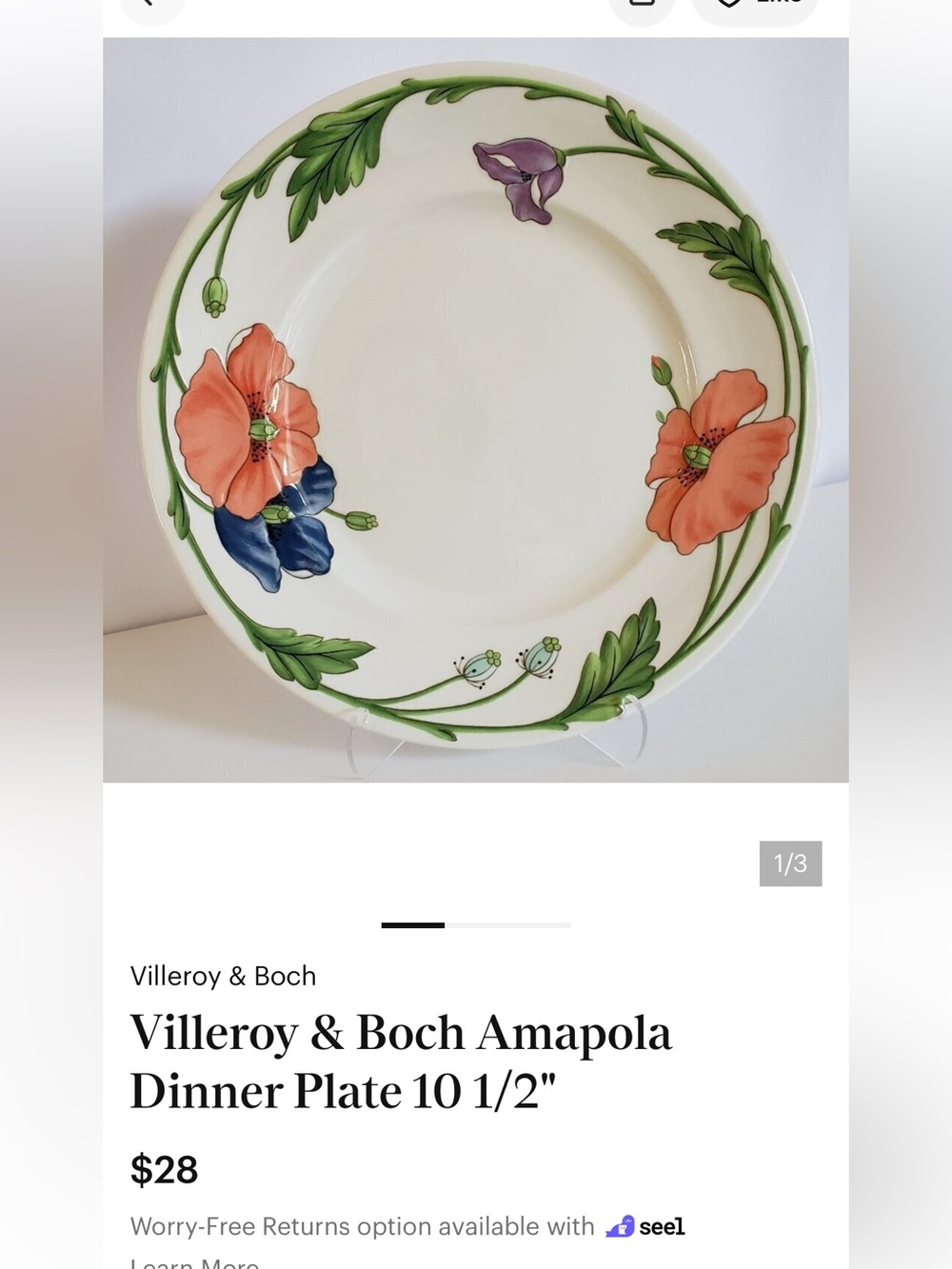 2 Villeroy & Boch Amapola Dinner Plates. W. Germany - Picture 10 of 11